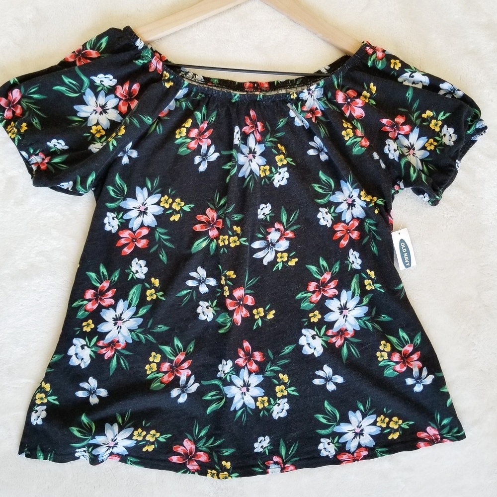 Old Navy Black Floral Tropical Top - NWT